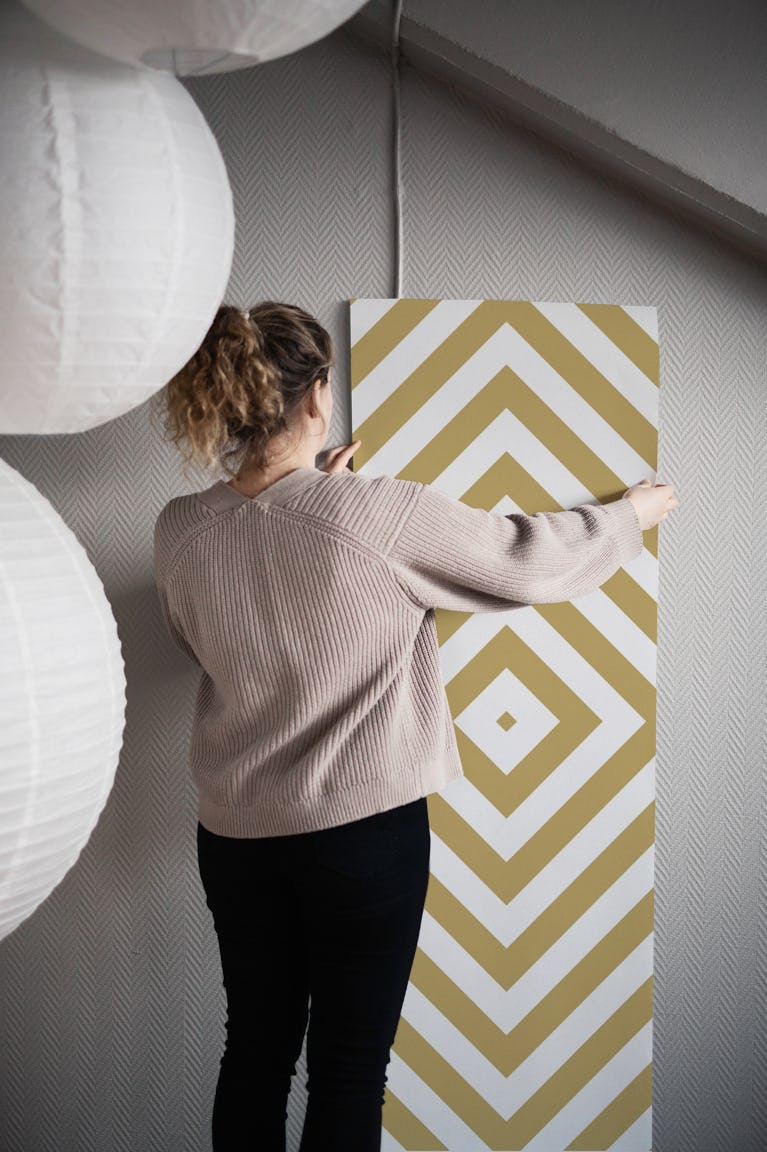 Geometric Mustard White Square wallpaper roll