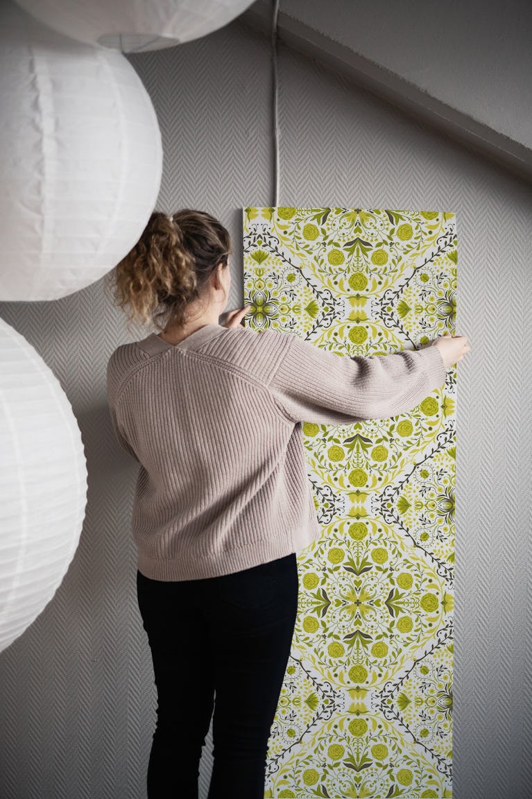 Floral tiles in green 2 wallpaper roll