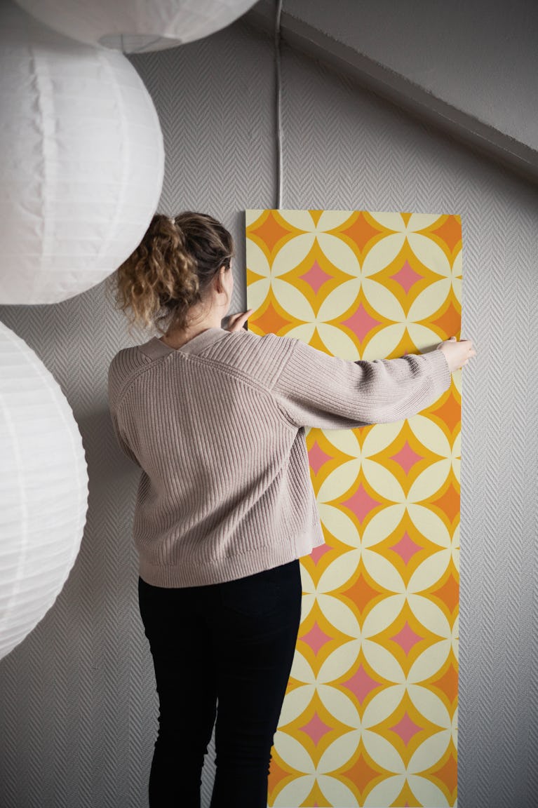 Retro Tiles Dot Pink wallpaper roll