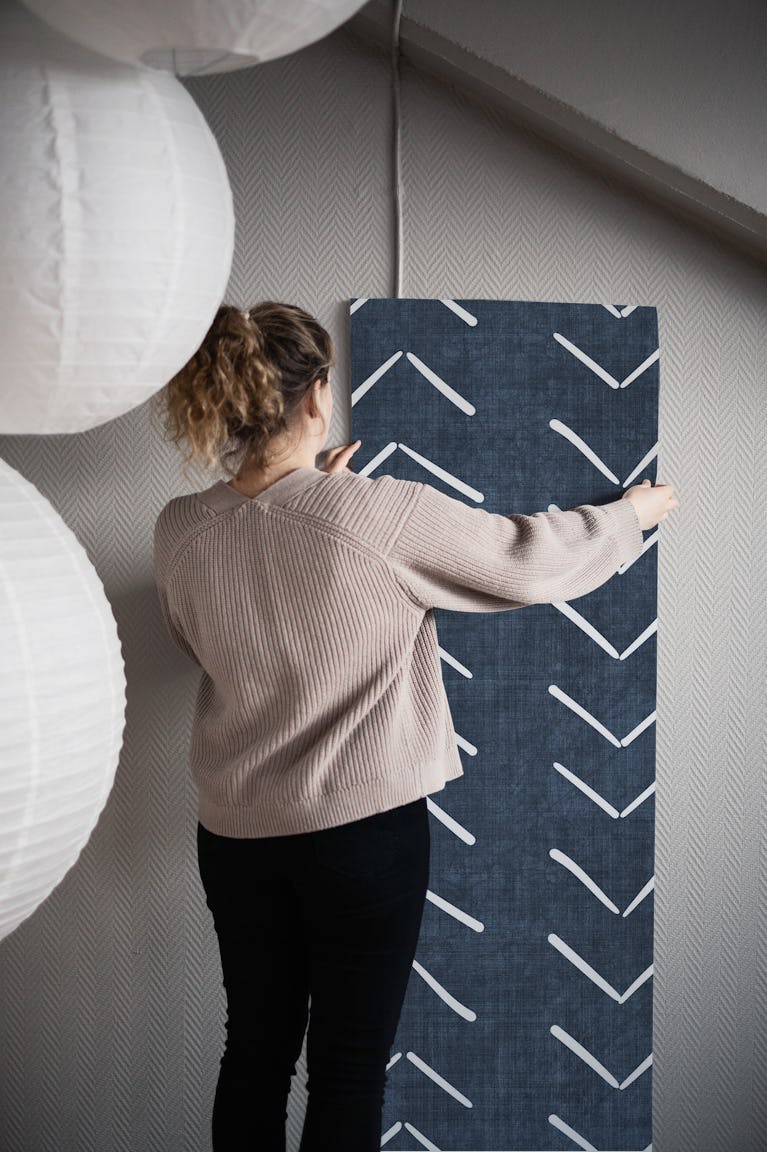 Big Arrows in Navy Blue wallpaper roll