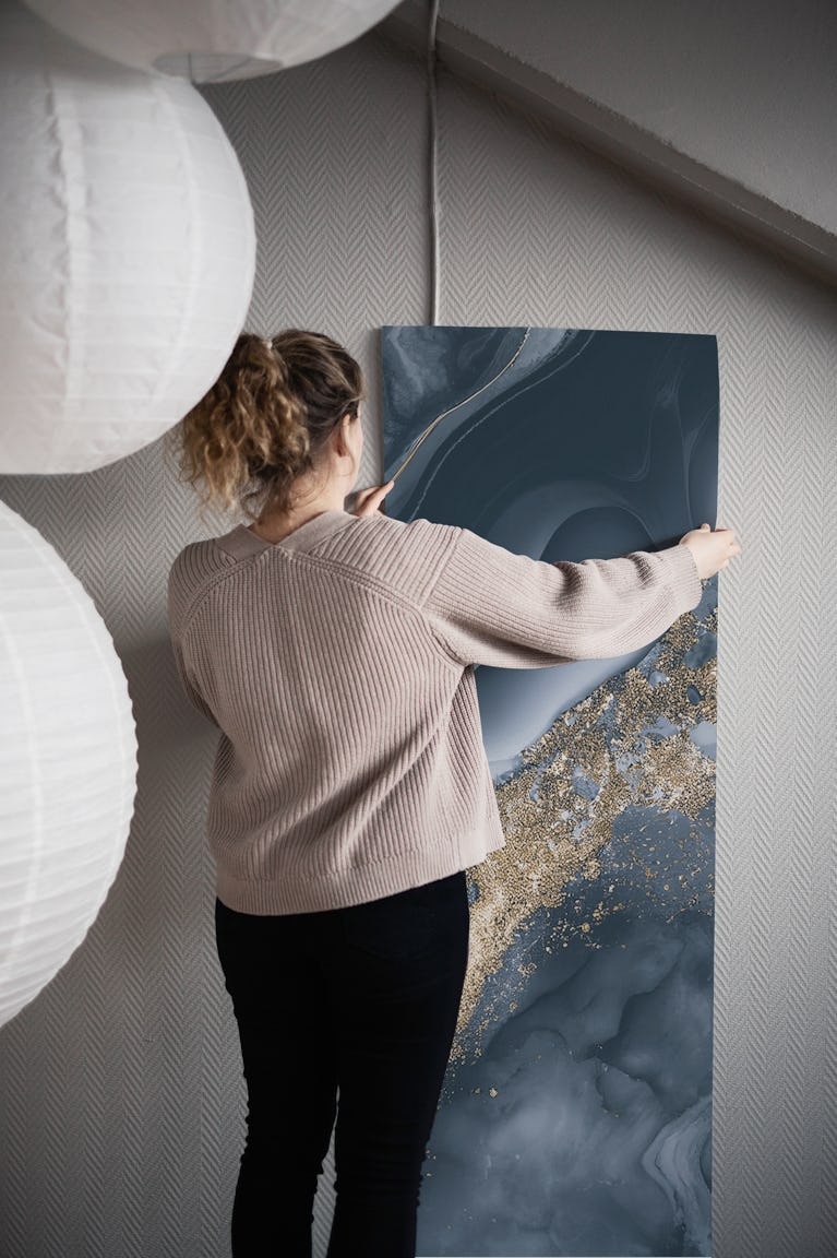 Fancy Faux Marble Blue Grey wallpaper roll