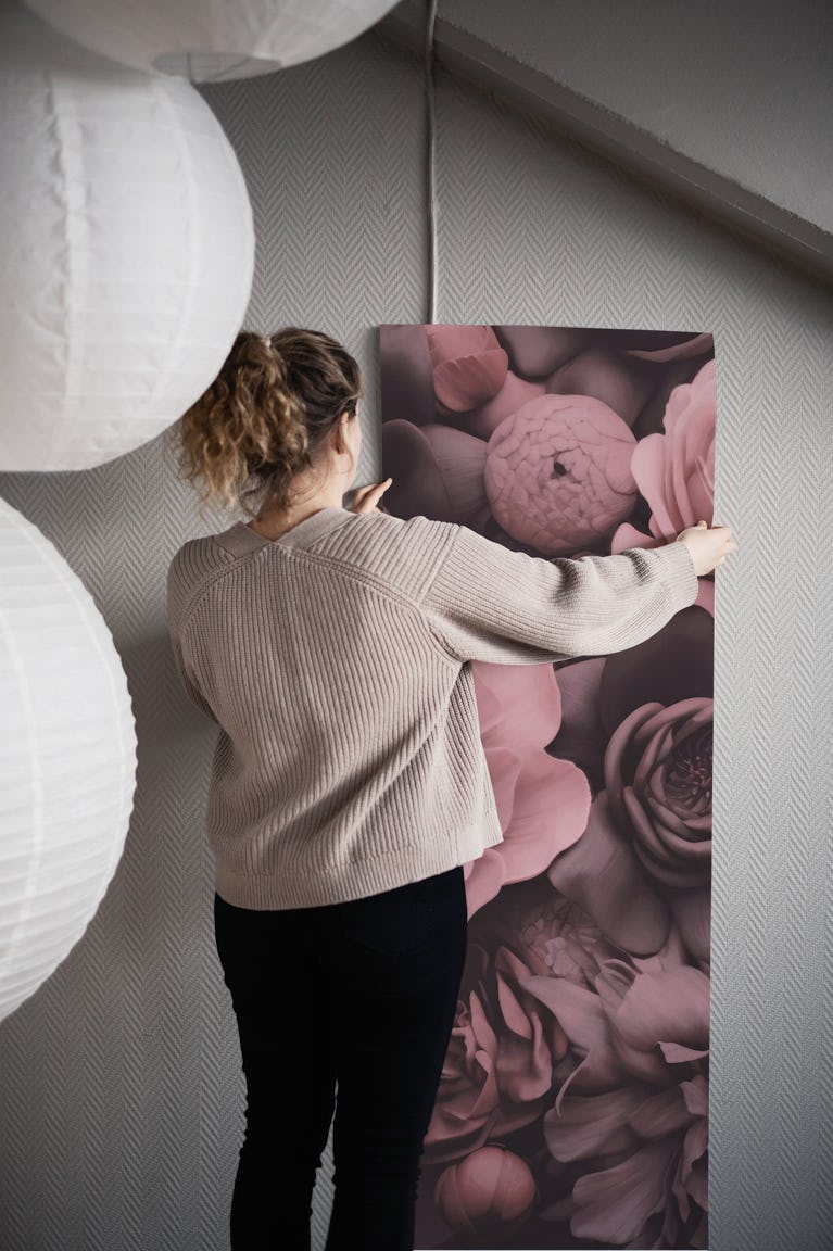 Opulent Baroque Flowers Moody Botanical Art Dusty Pink wallpaper roll