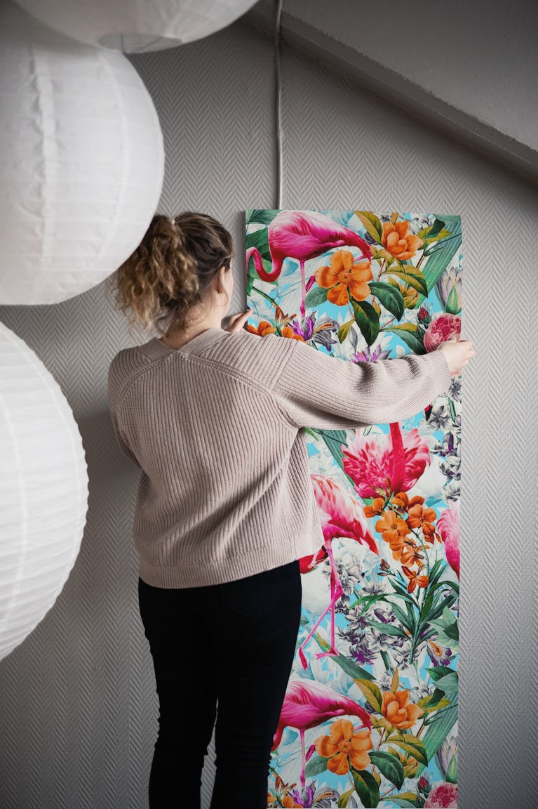 Floral and Flamingo VII pattern wallpaper roll