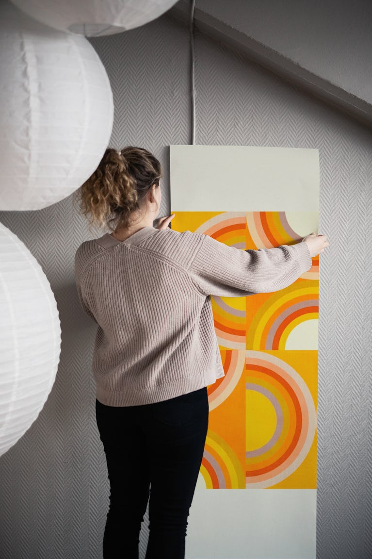 Mid century geometric arcs bordered wallpaper roll