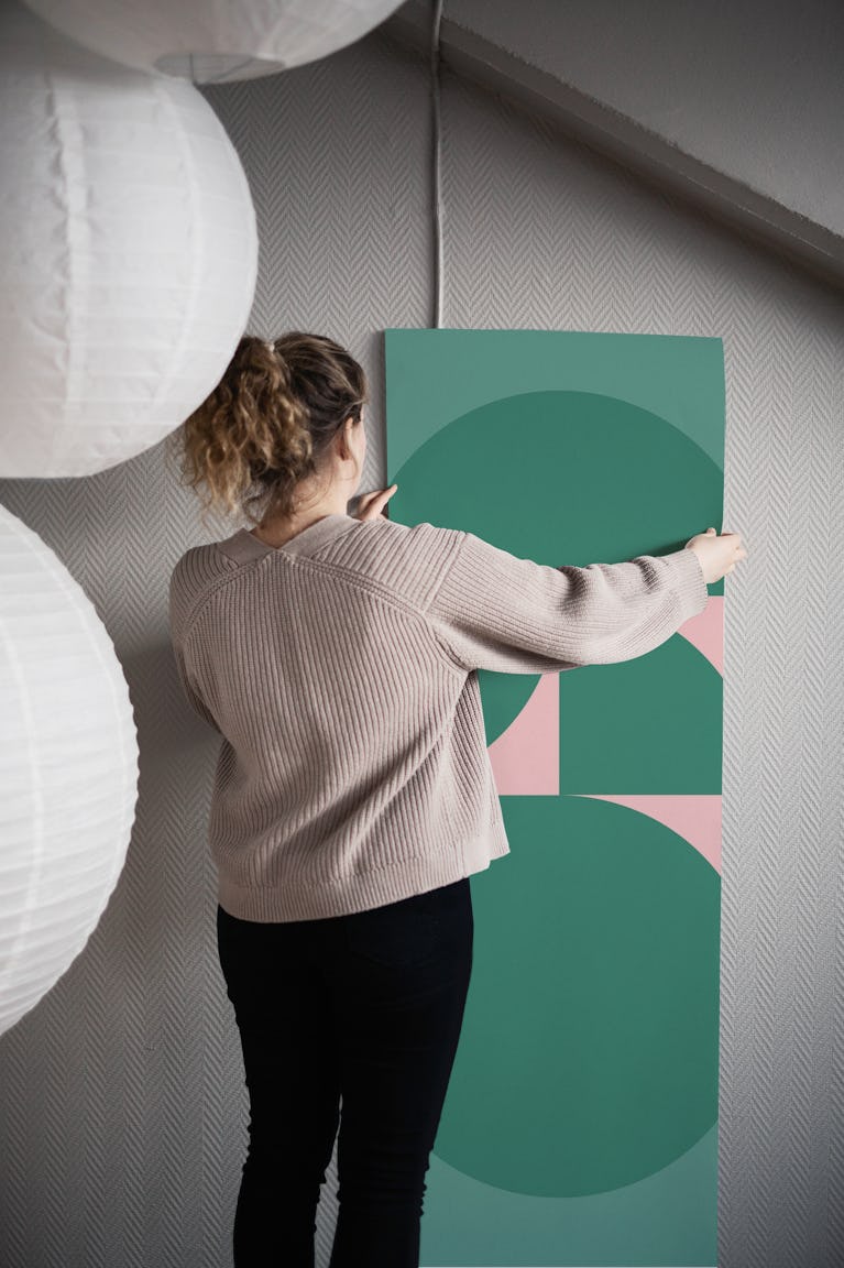 Rounded Organic Green Pink wallpaper roll