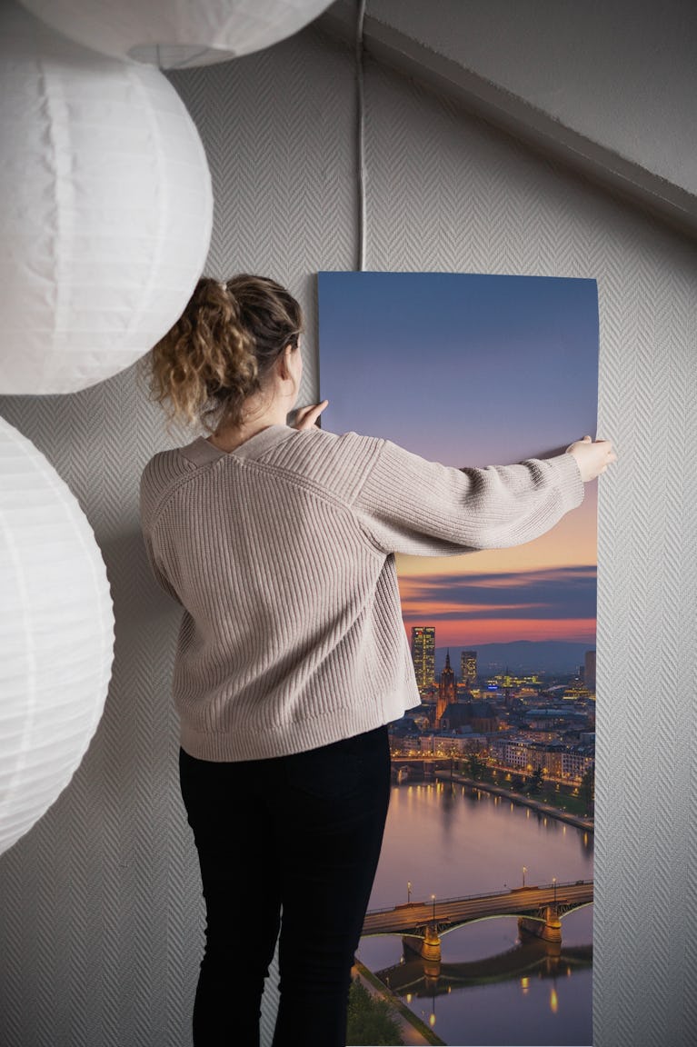 Frankfurt Skyline at sunset wallpaper roll
