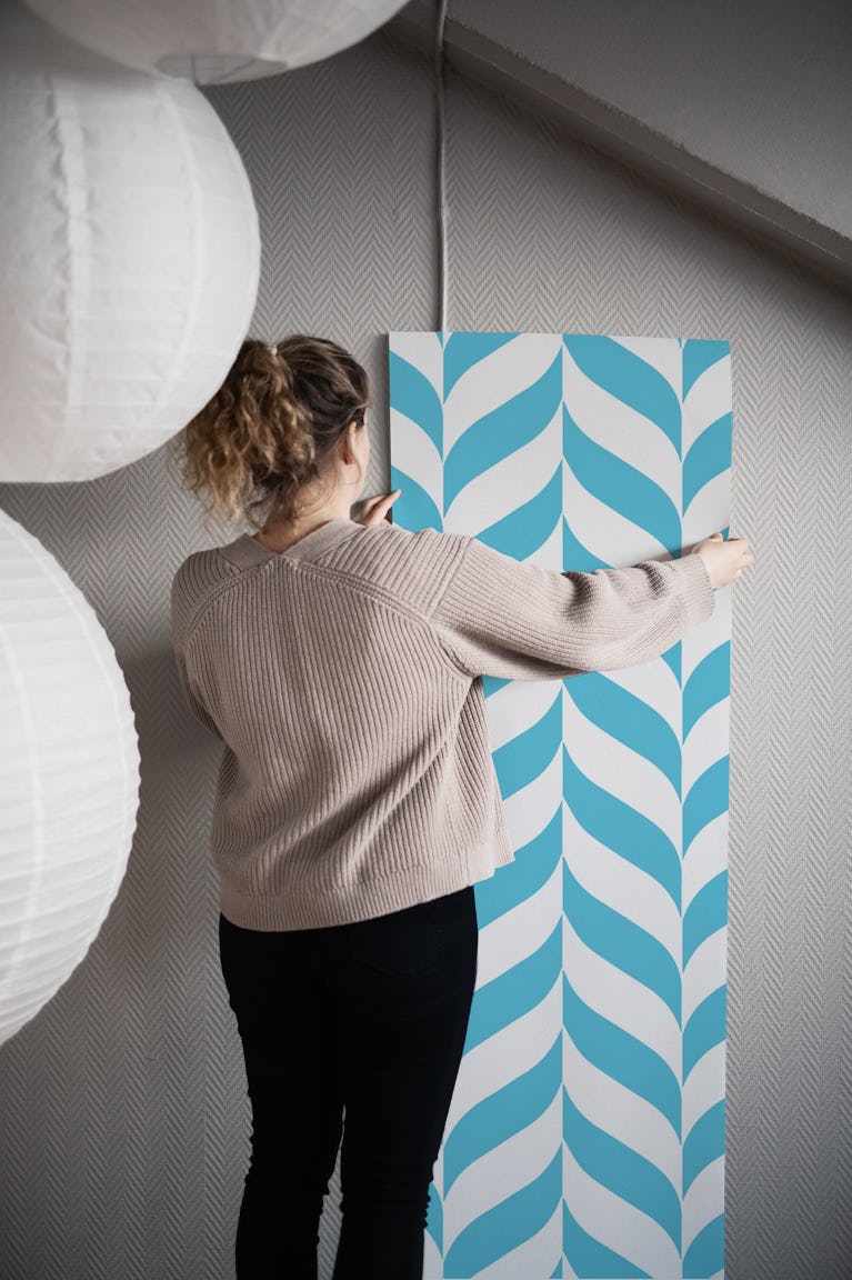 Sky blue white chevron pattern wallpaper roll
