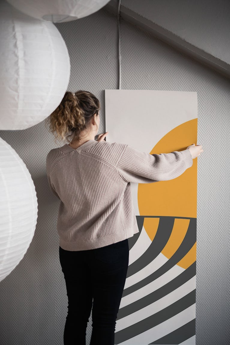Mid Century Sunrise Wave Line Circle Art wallpaper roll