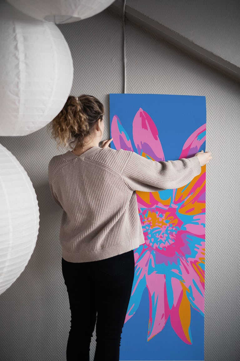 DAHLIA BURSTS Abstract Floral Single - Blue wallpaper roll