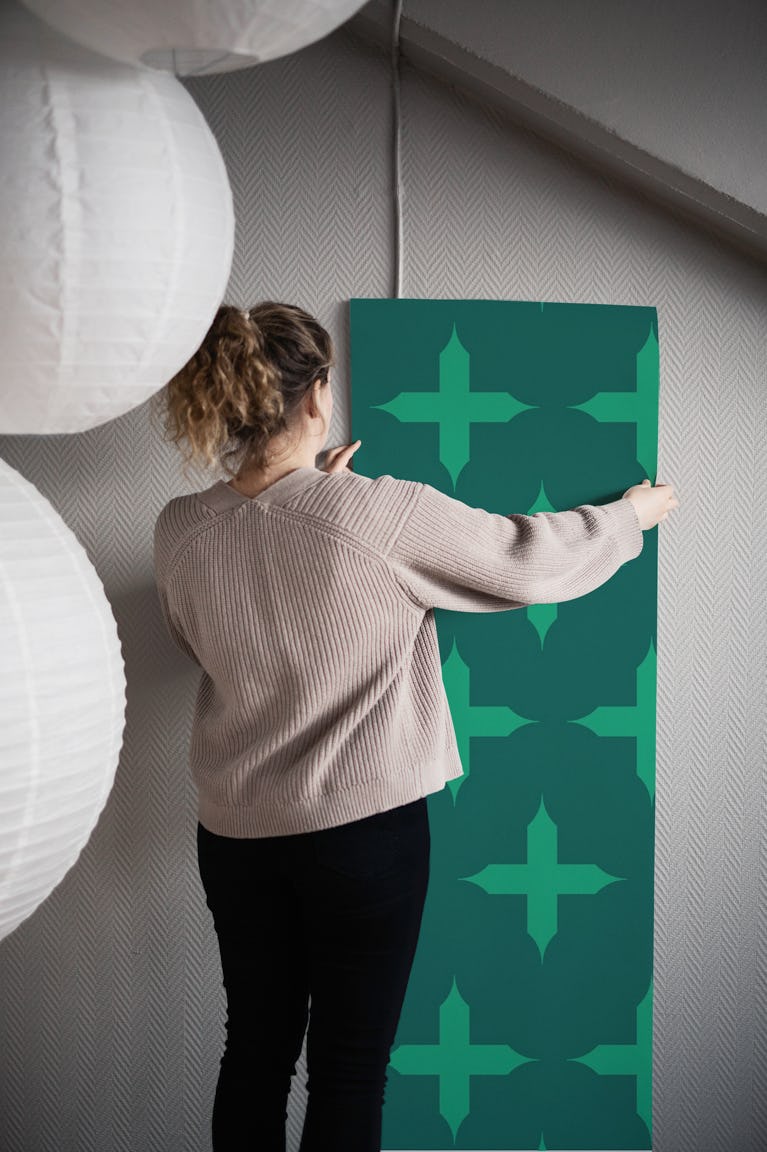 Cross pattern in moss green wallpaper roll