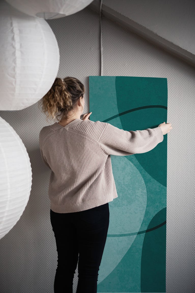 Mid Century Shapes And Outline Green wallpaper roll