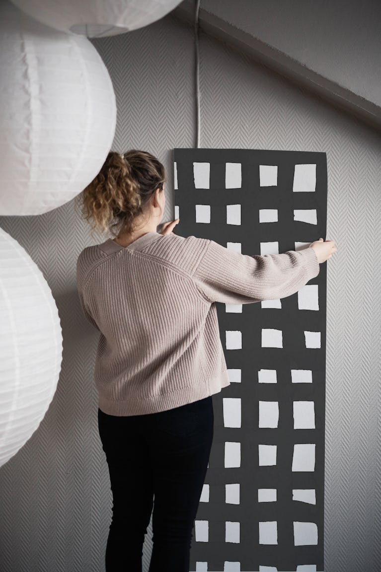 Watercolor black and white grid wallpaper roll