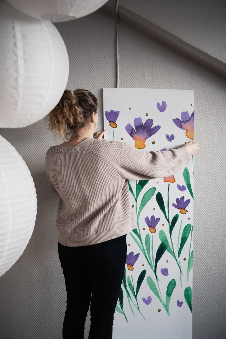 Forget me not flowers - retro periwinkle wallpaper roll