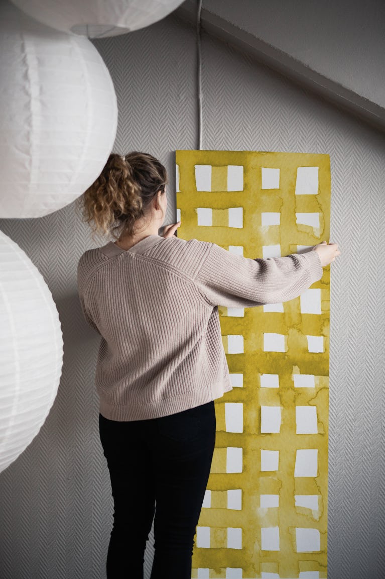 Watercolor yellow grid wallpaper roll