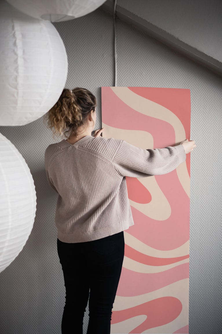Retro Modern Liquid Swirl Abstract Blush Pink wallpaper roll