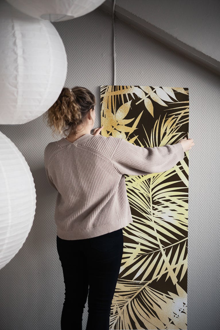 Tropical Gold Jungle Leaves wallpaper roll