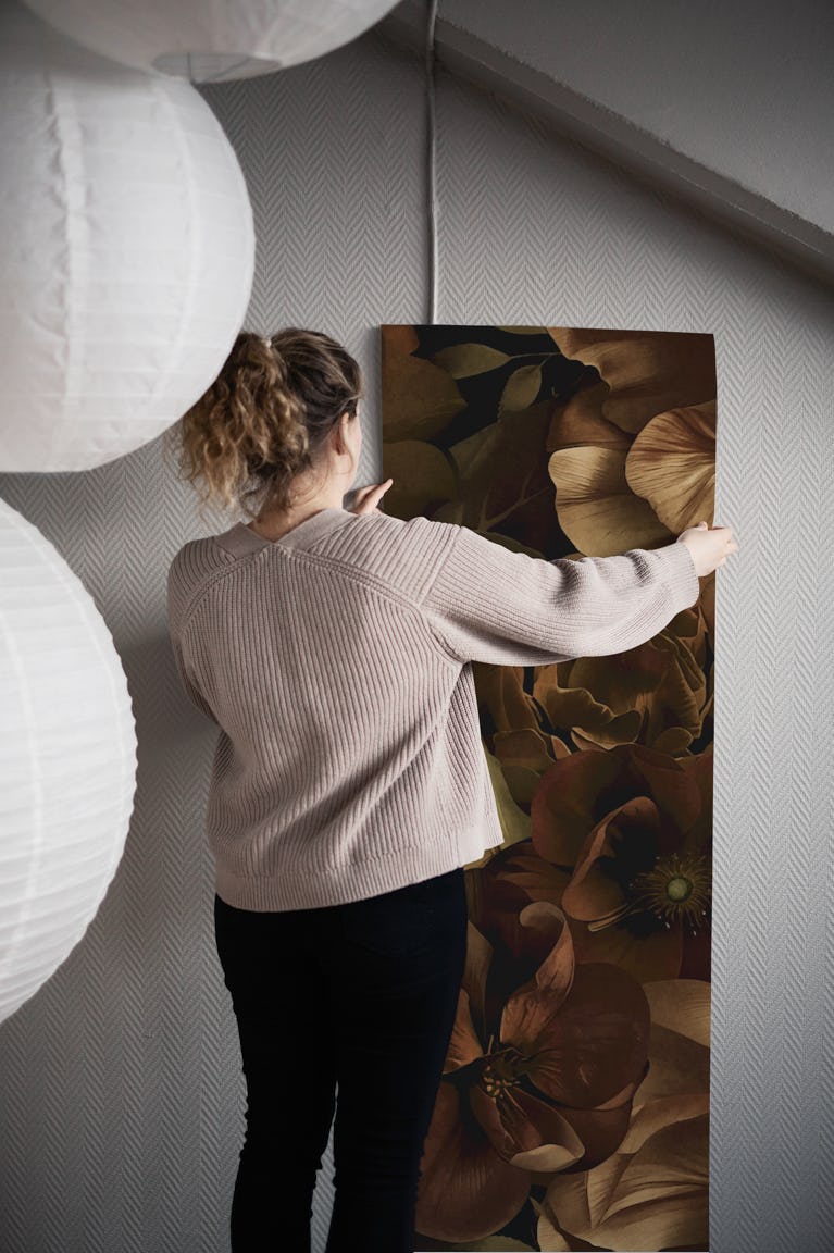 Moody Flower Garden Baroque Opulence Brown wallpaper roll