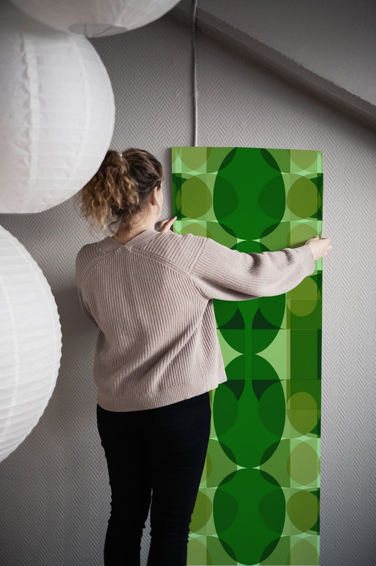 70s Green Geo wallpaper roll