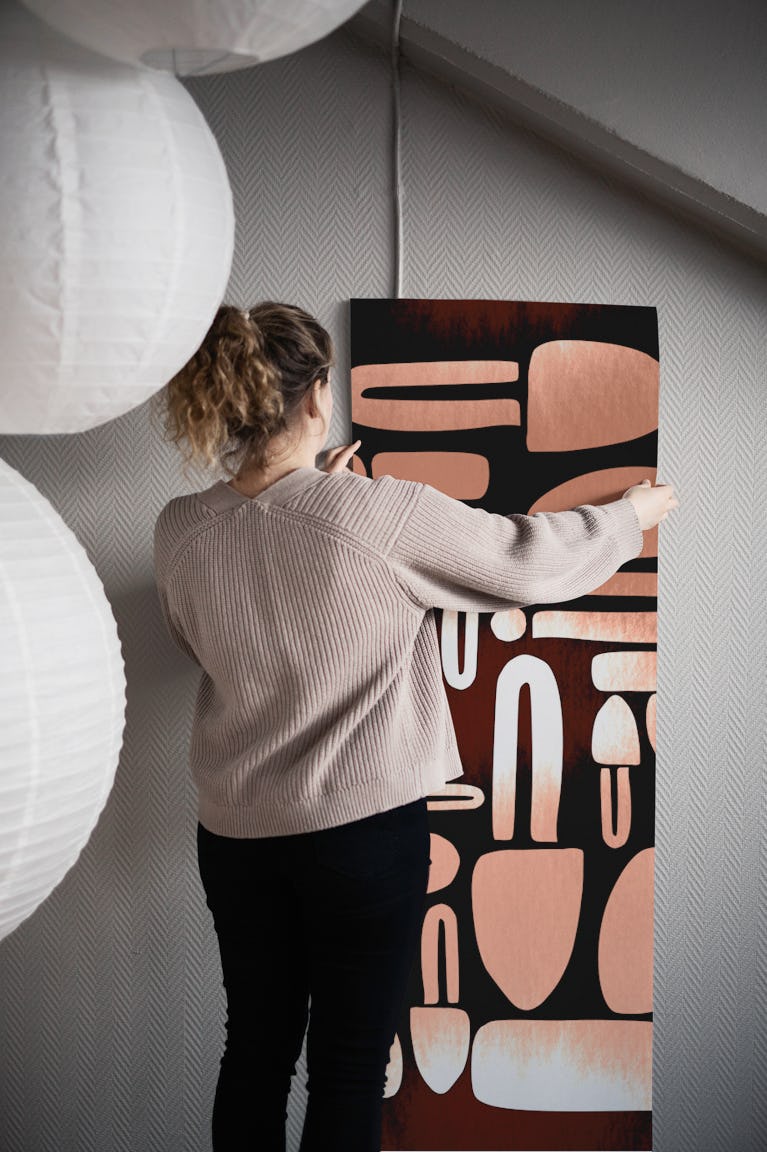 Mid-Century Pattern Neutral Earthy wallpaper roll