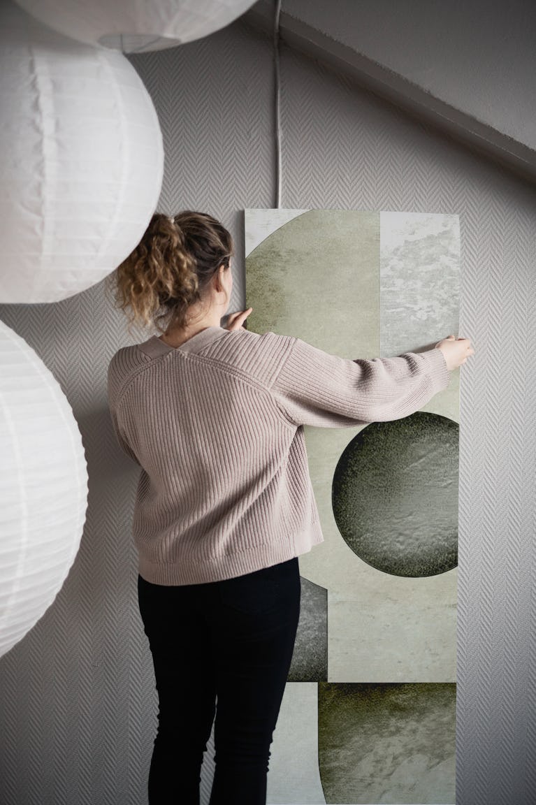 Abstract Circles in Creme Green wallpaper roll