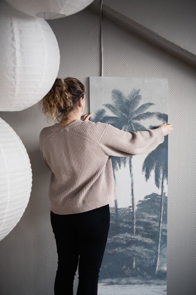 Vintage Jungle Landscape Etching wallpaper roll