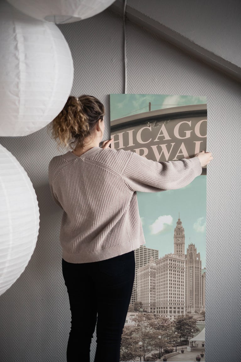 CHICAGO Riverwalk - urban vintage style wallpaper roll
