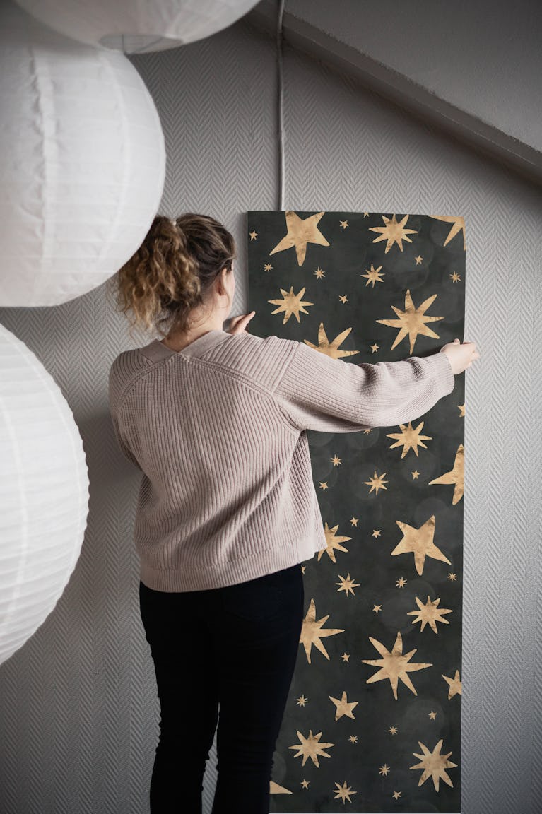 Starry Night - Charcoal Black wallpaper roll