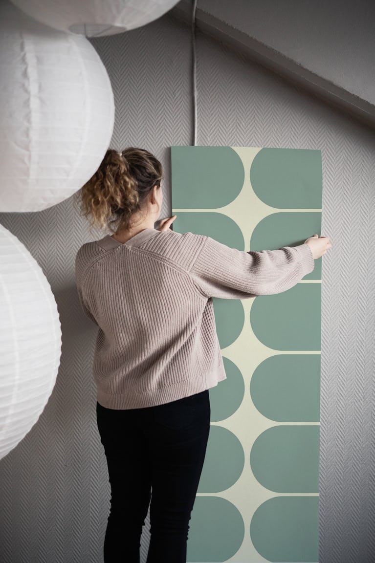 Sage Retro Pebbles wallpaper roll