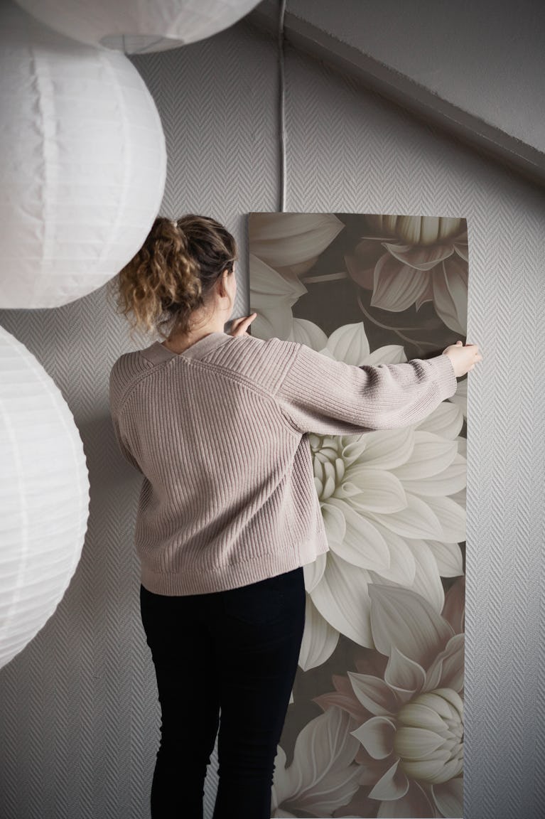Classic Dahlia Ivory Elegance wallpaper roll