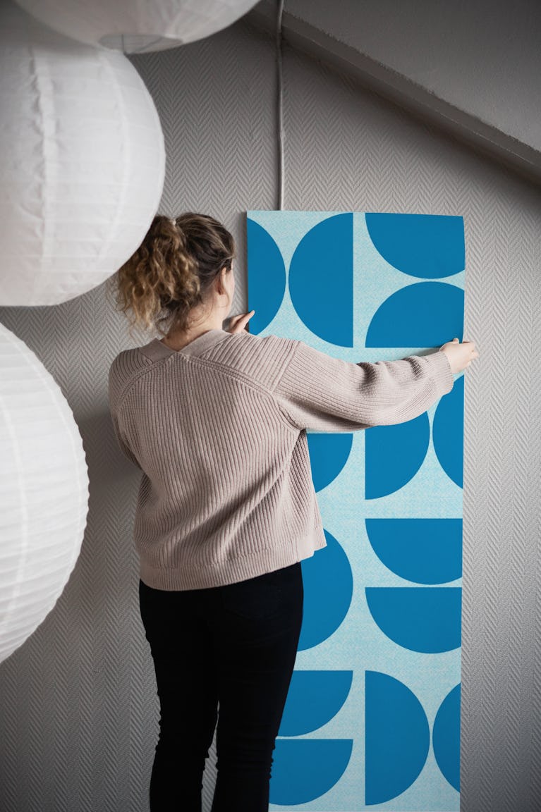 Blue Geometric Bauhaus wallpaper roll