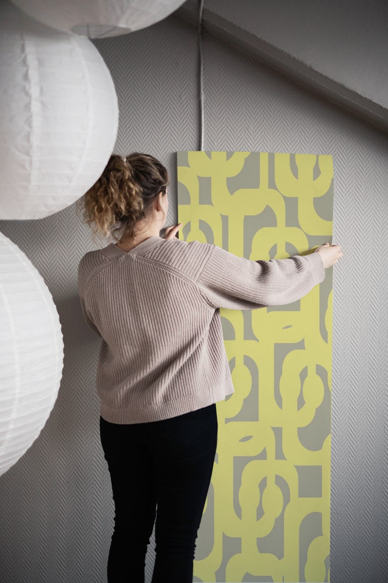 Mid Century Modern Loops Linden Yellow Gray wallpaper roll