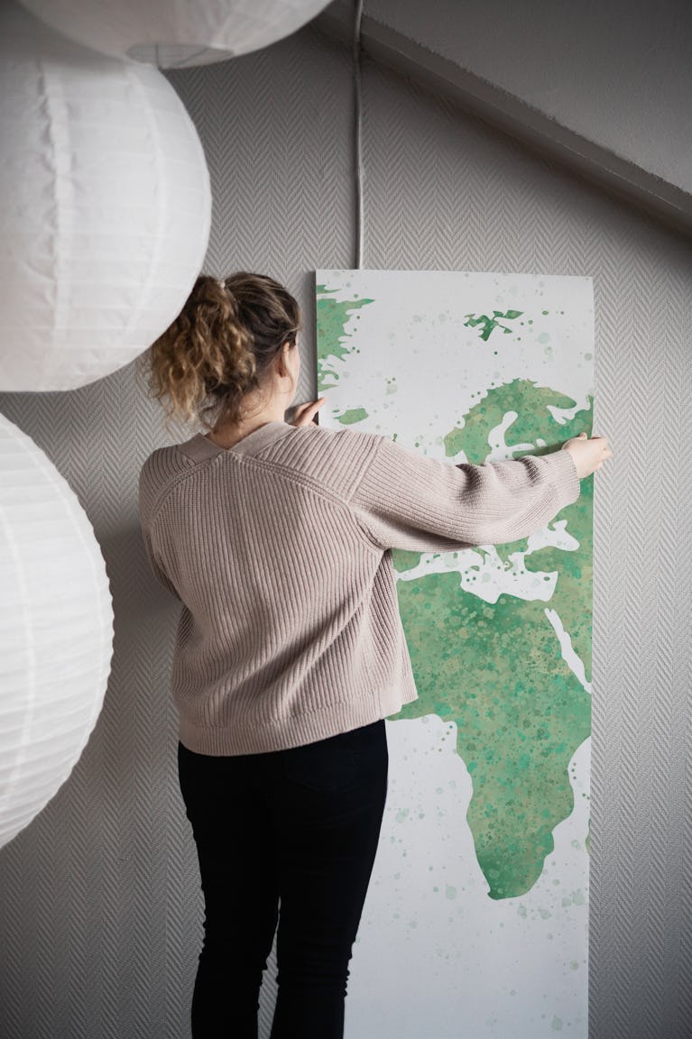 World Map Mural Sage Green wallpaper roll