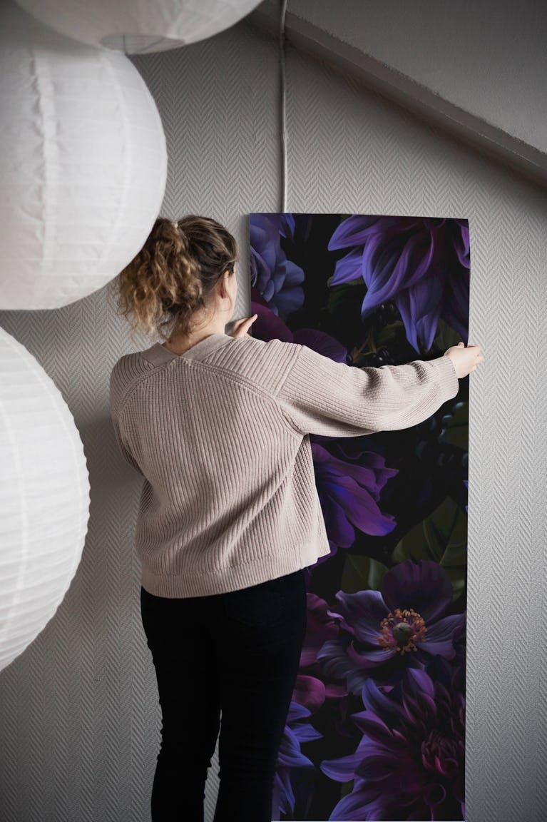 Nocturnal Purple Blooms wallpaper roll