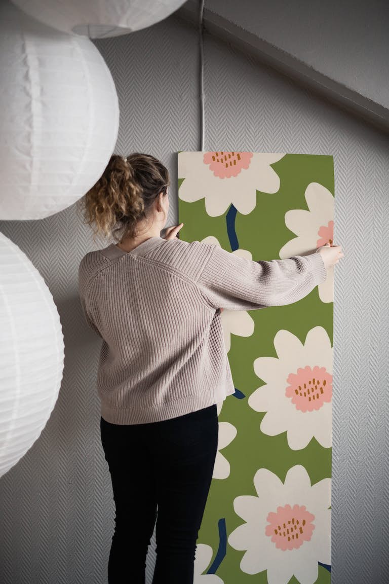 Flower field - green wallpaper roll