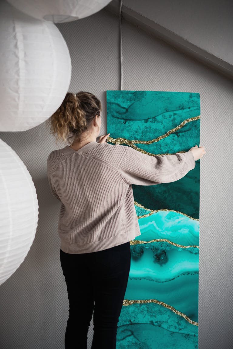 Ocean Waves Marble Emerald papel de parede roll