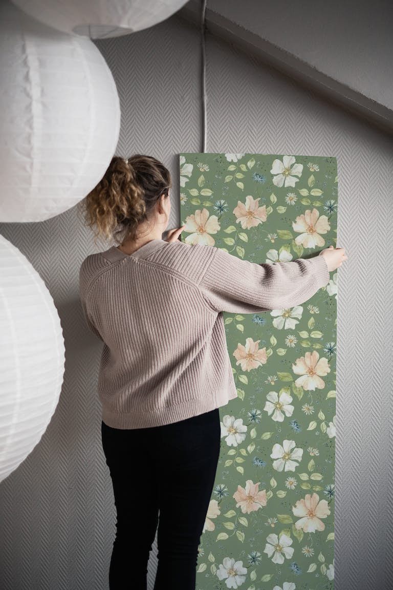 Idyllic and Floral green behang roll