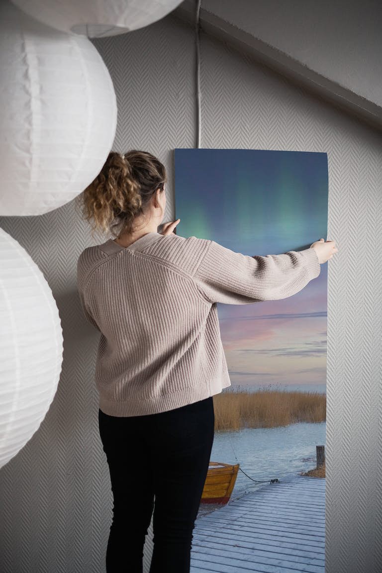 Northern lights in Scandinavia papel pintado roll