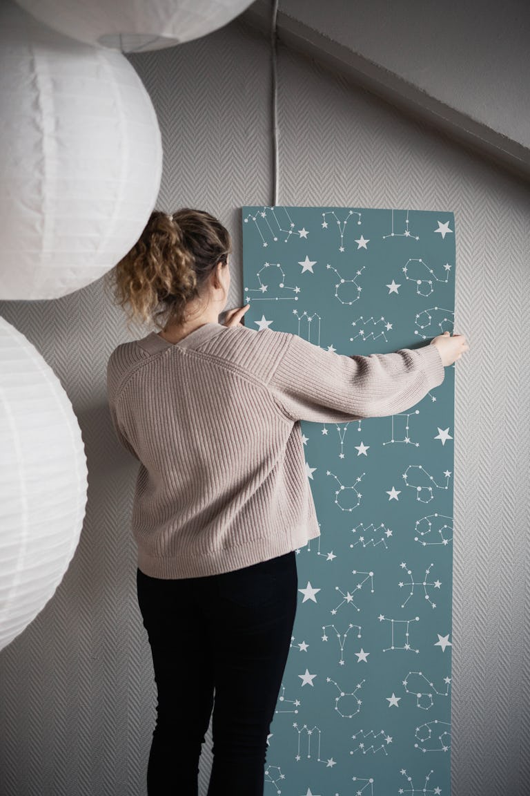 Starry Constellations - Slate Teal wallpaper roll