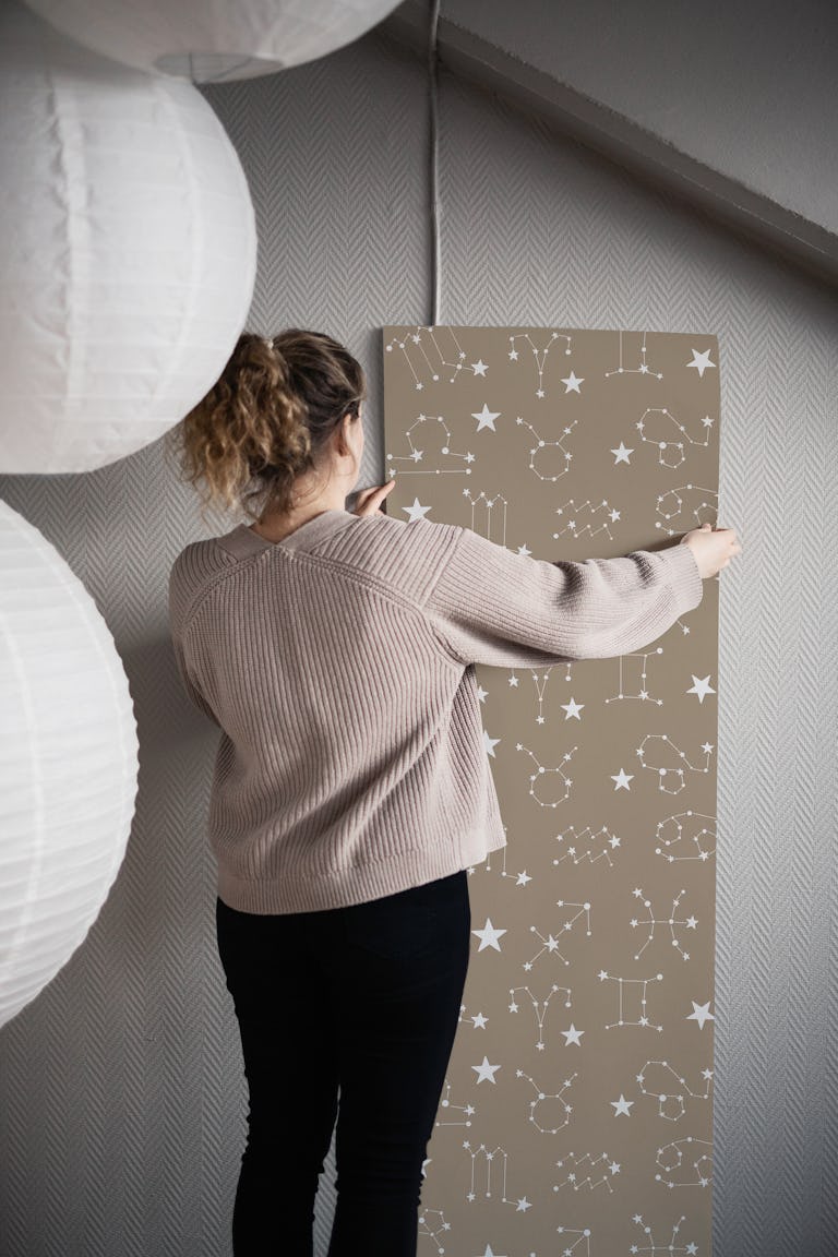 Starry Constellations - Vintage Mocha wallpaper roll