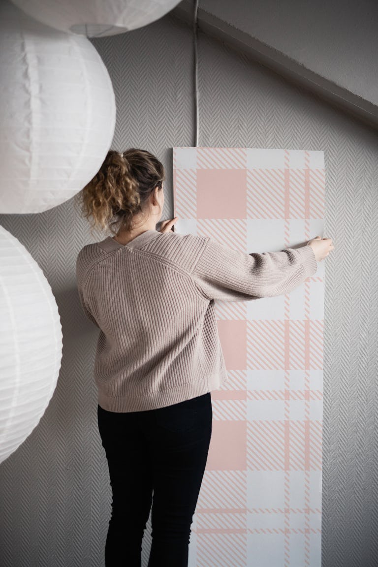 Pale Pink Erskine tartan wallpaper roll