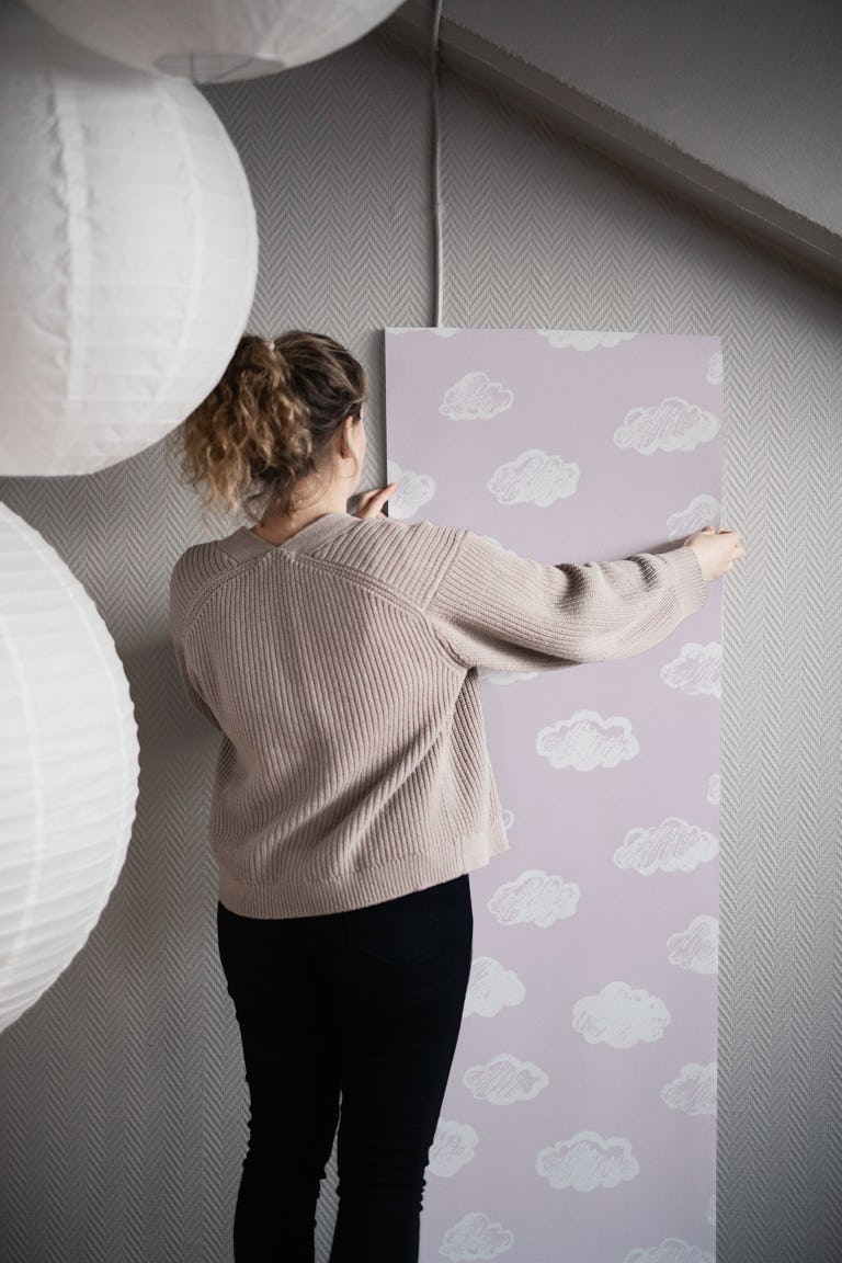 Chalk Clouds Pattern On Lilac Pink wallpaper roll