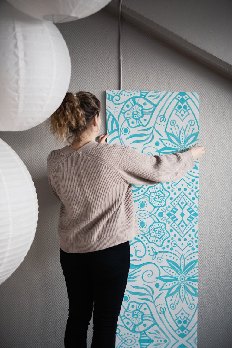 Greek Baroque Pattern Teal wallpaper roll