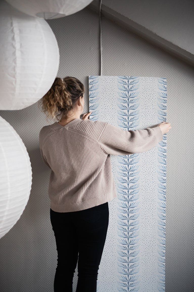 Palm leaf stripe - blue wallpaper roll