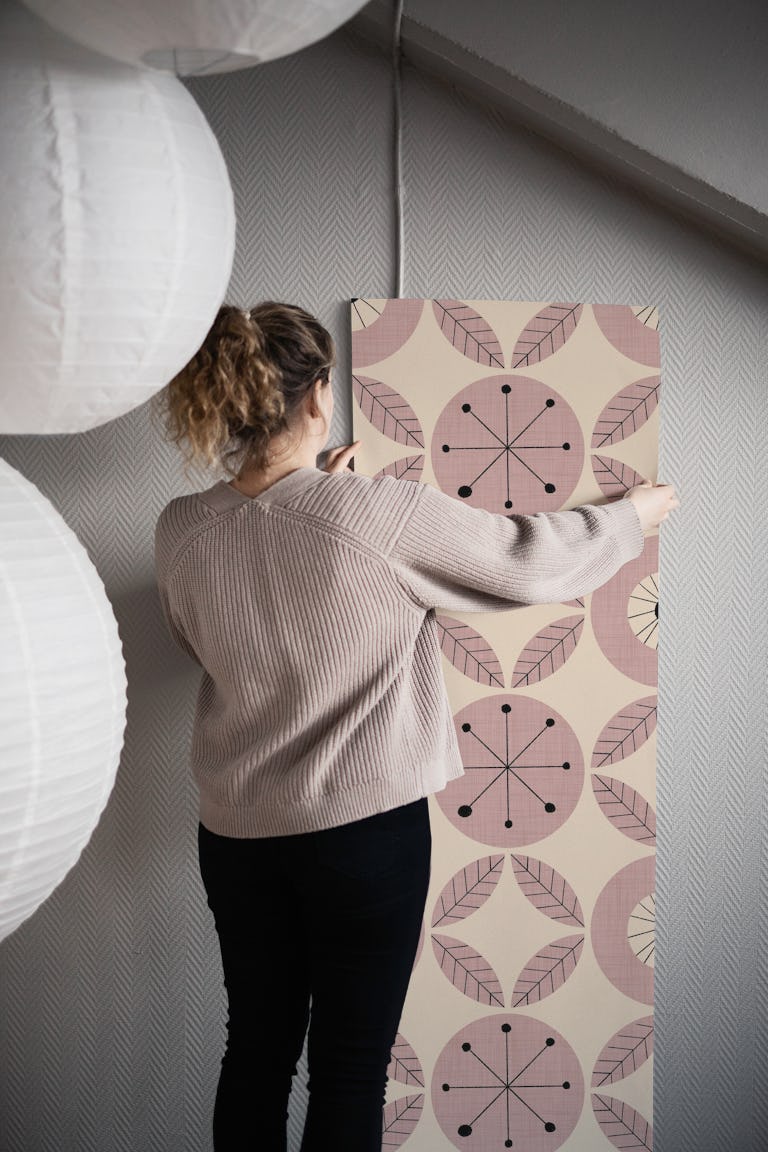 Atomic Floral Botanic Dots Mauve -Mid Century wallpaper roll