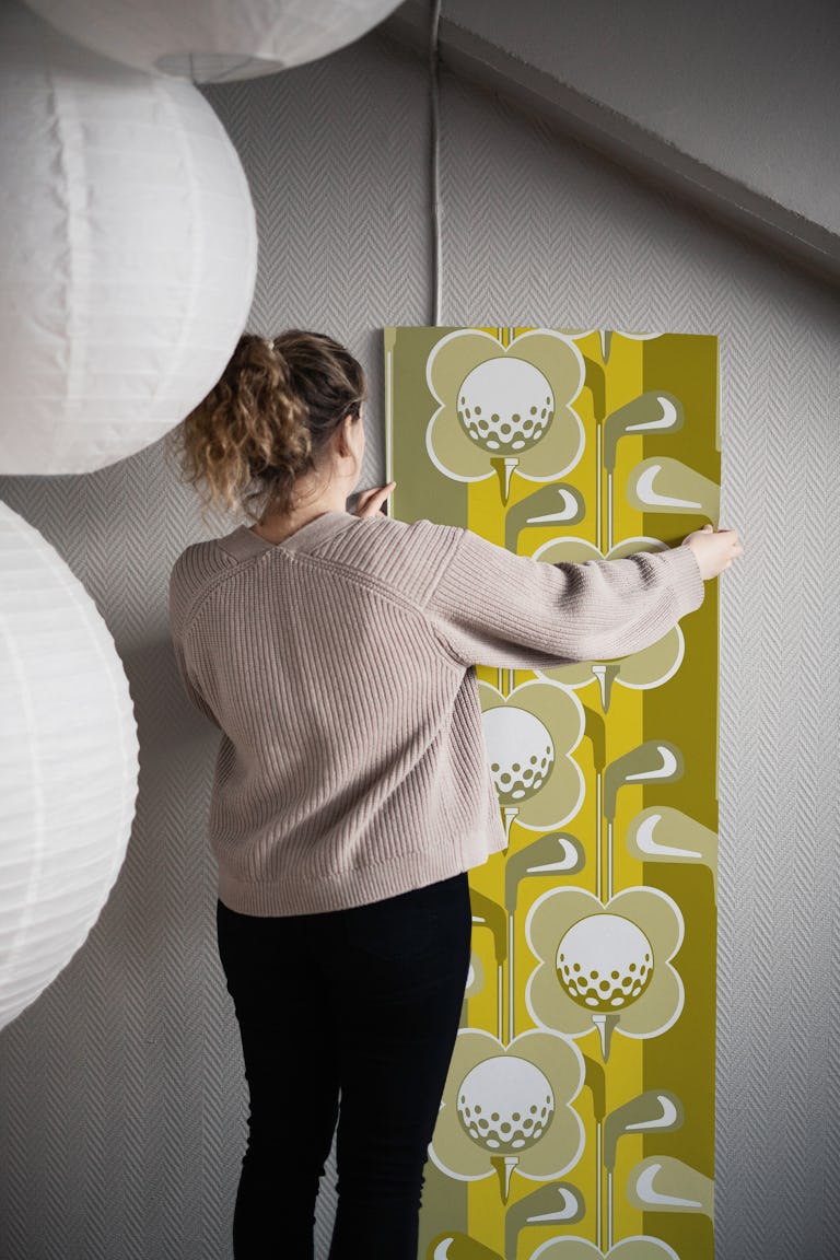Putt-ercup Par-tee in Retro Green wallpaper roll