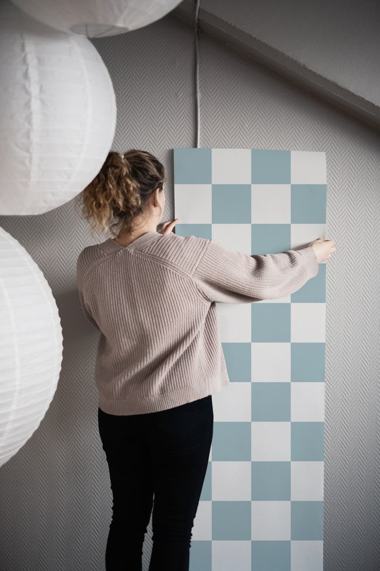 Scandi Checkerboard - Blue - Large wallpaper roll