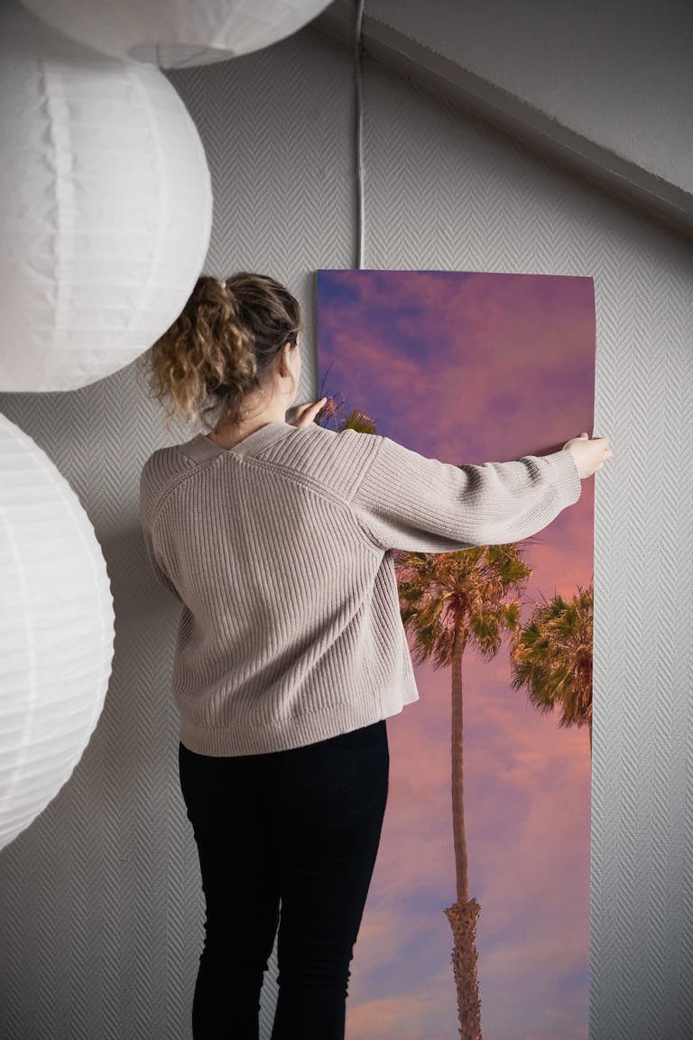 Palm trees sunset wallpaper roll