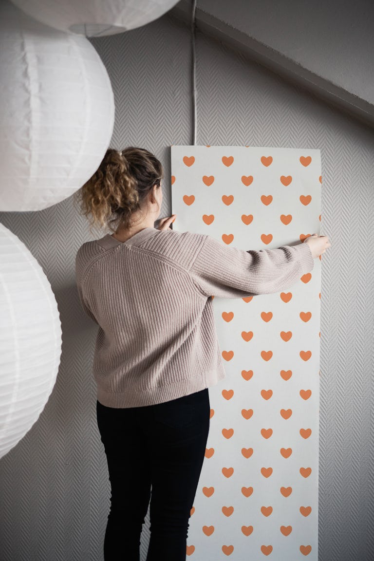 Hearts Pattern for Kids beige red wallpaper roll