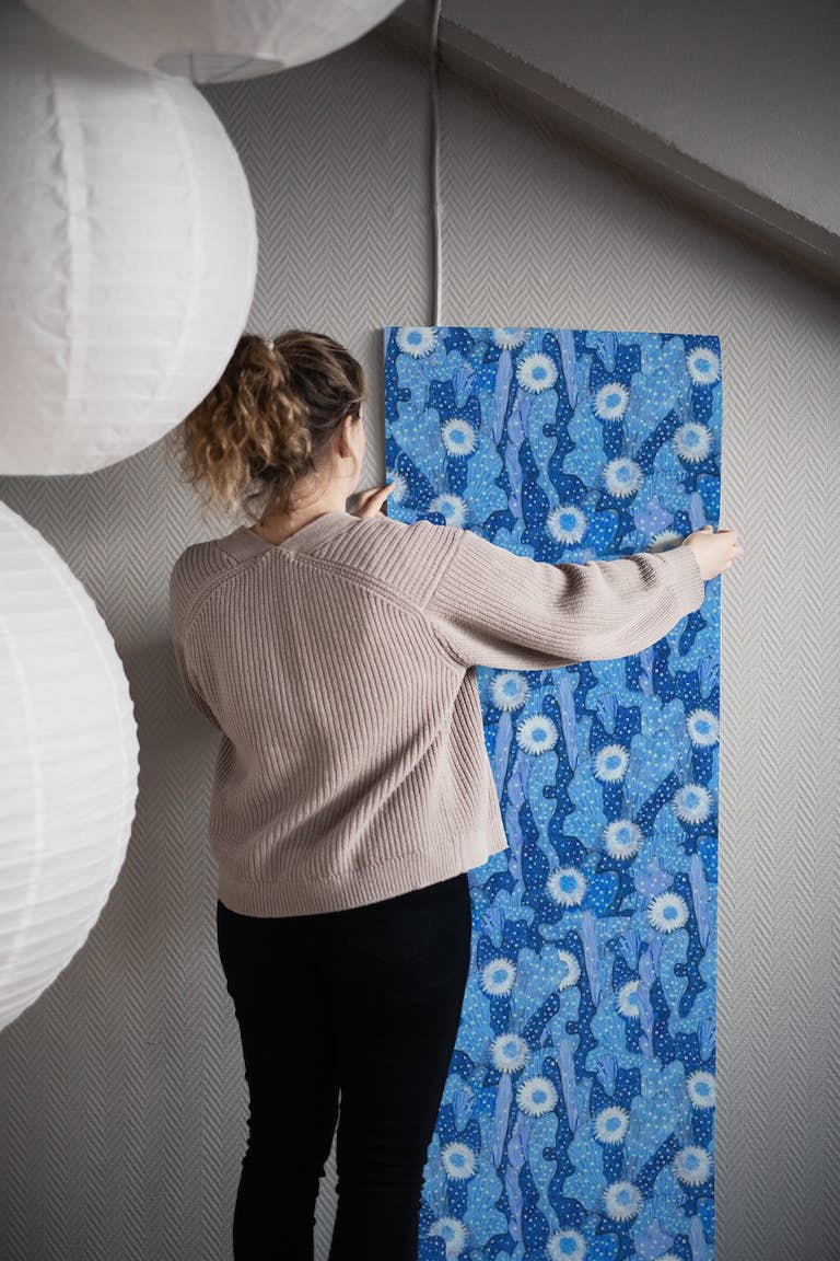 Cactus Camouflage Floral Blue tapeta roll