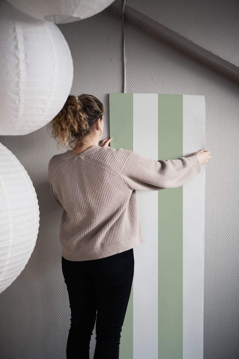 Scandi Stripes Sage Green and White 1 - Wide wallpaper roll